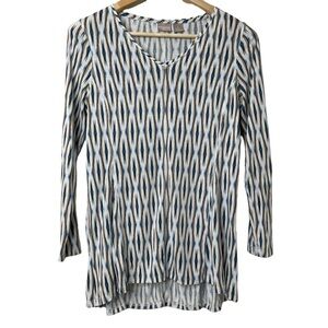 Chico's Zenergy Geometric Ikat Tunic Top Sz 0/ US 4 Modal Blend Stretch V Neck